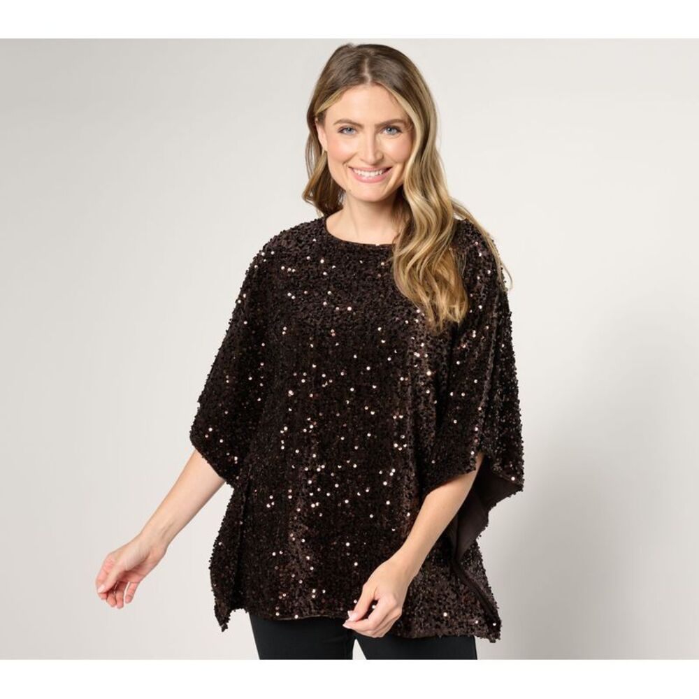 Belle by Kim Gravel Women's Top Sz L Sequin Paillette Velvet Brown A670923